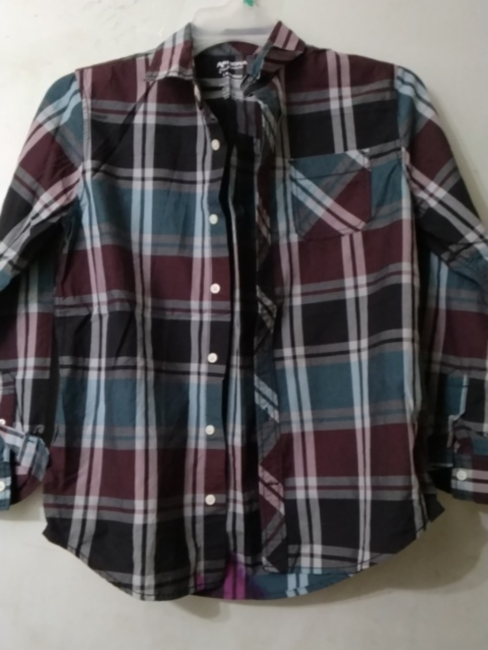 Arizona Jeans Kids Plaid Button-Down Shirt - Blue & Burgundy Sz L 14/16